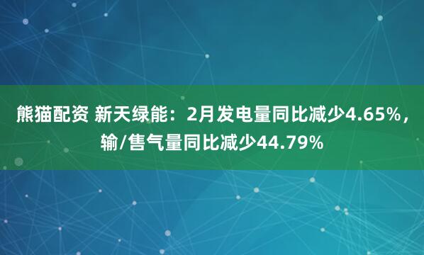 熊猫配资 新天绿能：2月发电量同比减少4.65%，输/售气量同比减少44.79%